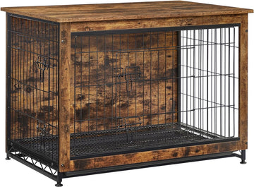 Hondenkooi bijzettafel hondenbox modern hondenhok voor binnen tot 42 kg zeer belastbaar hondenhuis voor thuis uitneembaar dienblad 2 deuren vintabruin