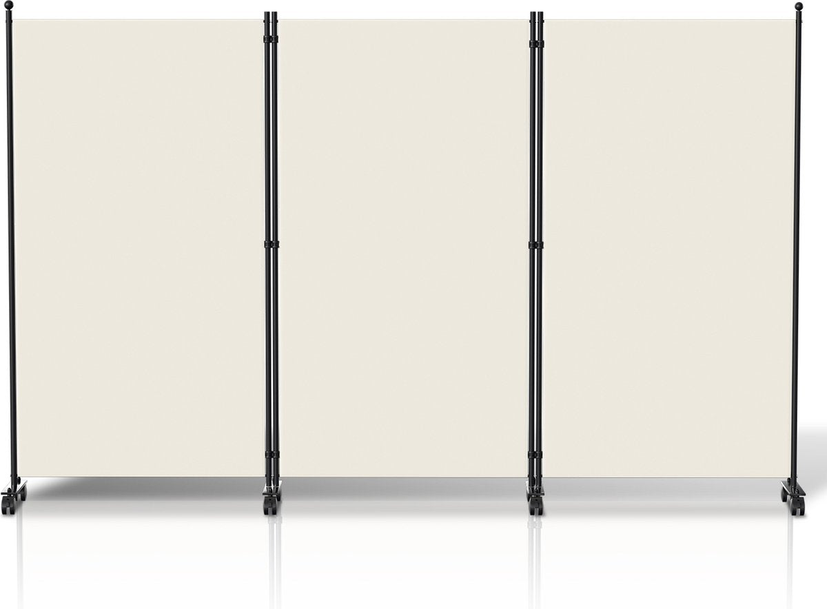 Kamerscherm op wielen met 3 panelen - 263 x 181 cm - Kamerverdeler Tuin Spaanse Muurscheiding Beige