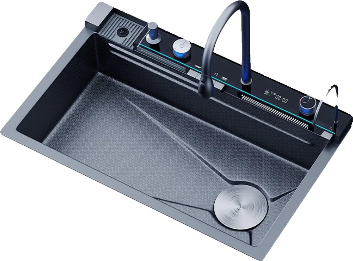 Multifunctionele Gootsteen - Keuken wasbak- Multifunctionele wasbak - Waterval kraan - Inclusief accessoires - 75x45cm