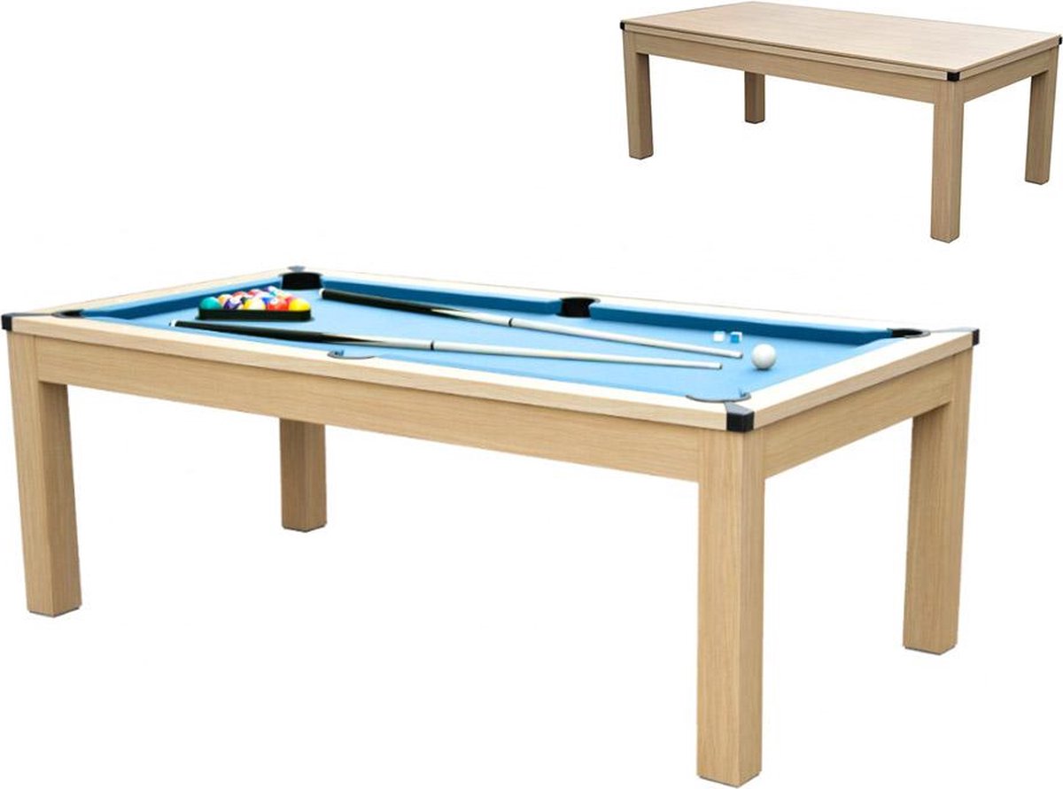 Vente-unique Moduleerbare tafel - Biljart en tafeltennis BALTHAZAR - 213 x 112 x 81.5 cm - Blauw L 213.4 cm x H 81.5 cm x D 111.8 cm