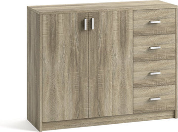 Lage dichte kast Edwin Sonoma - Breedte 106 cm - Hoogte 84 cm - Diepte 36 cm - Met lades - Met planken - Met openslaande deuren