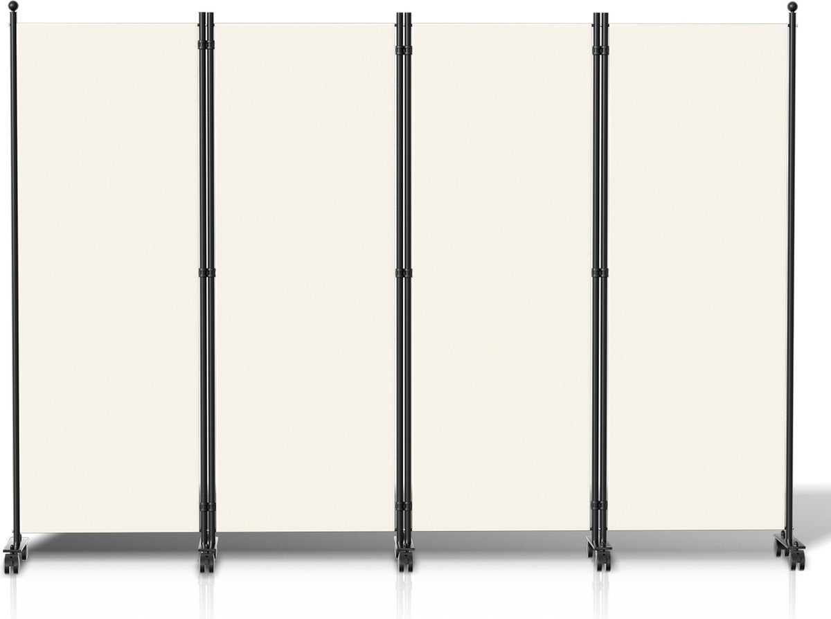 Kamerscherm op wielen met 4 panelen - 228 x 181 cm - Kamerverdeler Tuin Spaanse Muurscheiding Beige