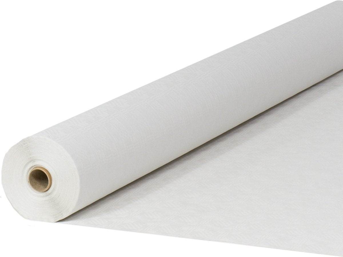 Damast papier tafelrol wit 1,20x100m