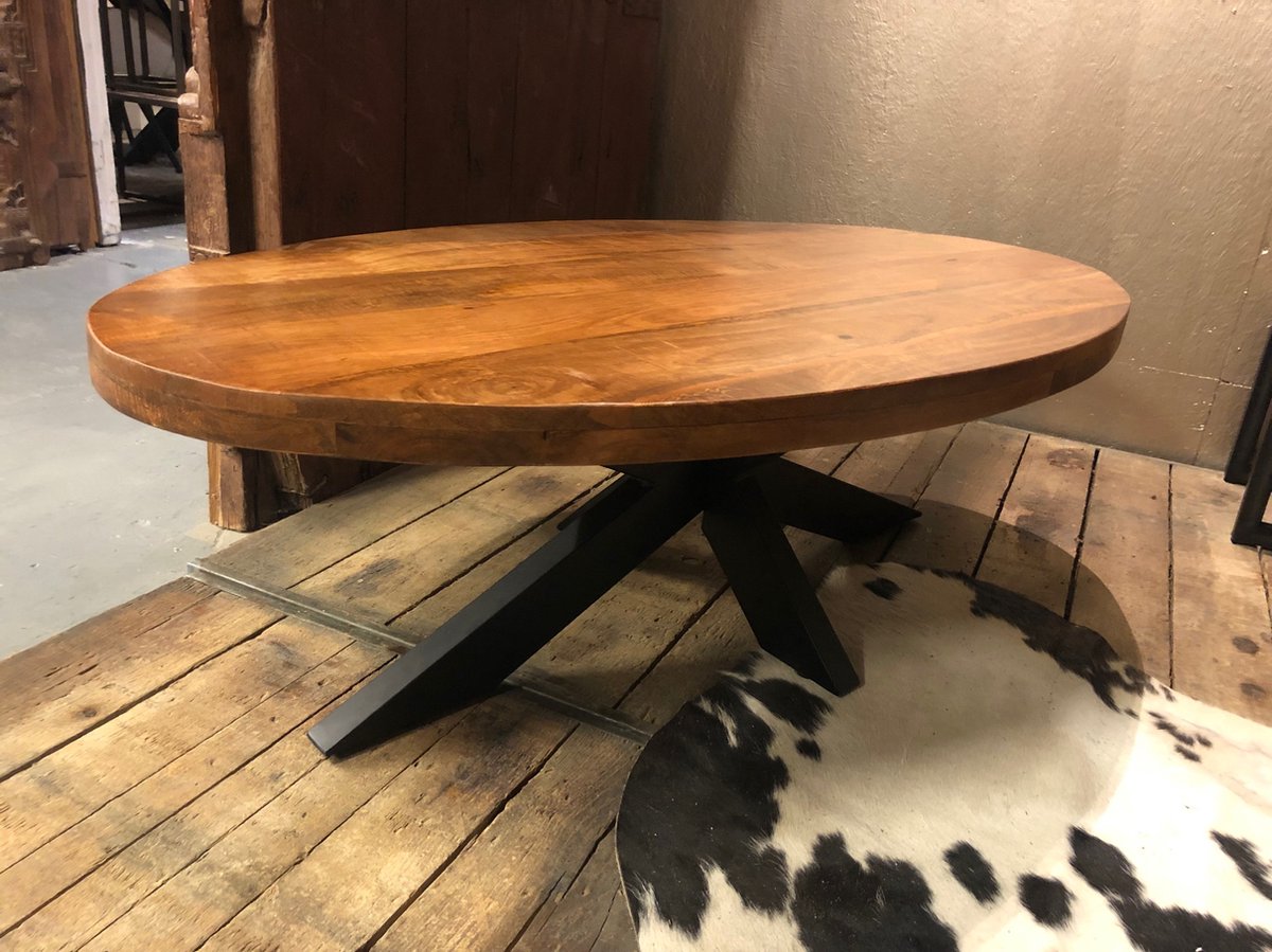 SALE! 1x Salontafel Mango – Ovaal – Spinpoot – 130x70 – blad dikte 4.5 cm