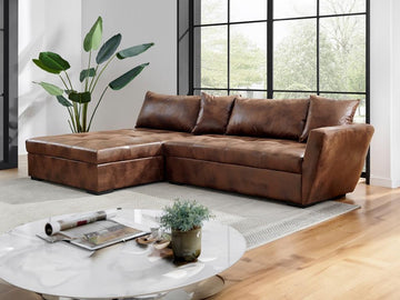 Vente-unique Hoekslaapbank met hoek links van bruin verouderd microvezel ROMANE II L 274 cm x H 85 cm x D 168 cm
