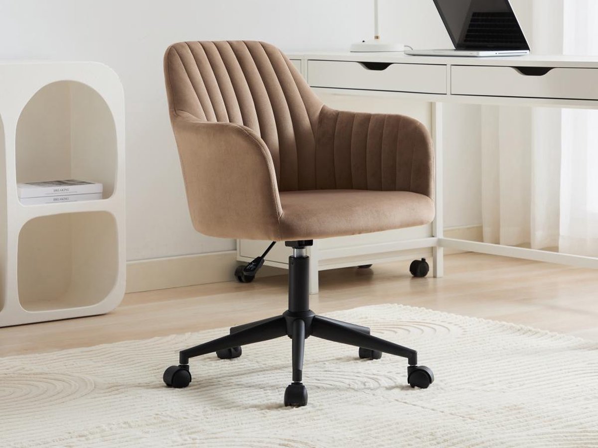 Vente-unique Bureaustoel - Fluweel - Beige en zwart - Verstelbare hoogte - ELEANA L 59 cm x H 89 cm x D 61.5 cm