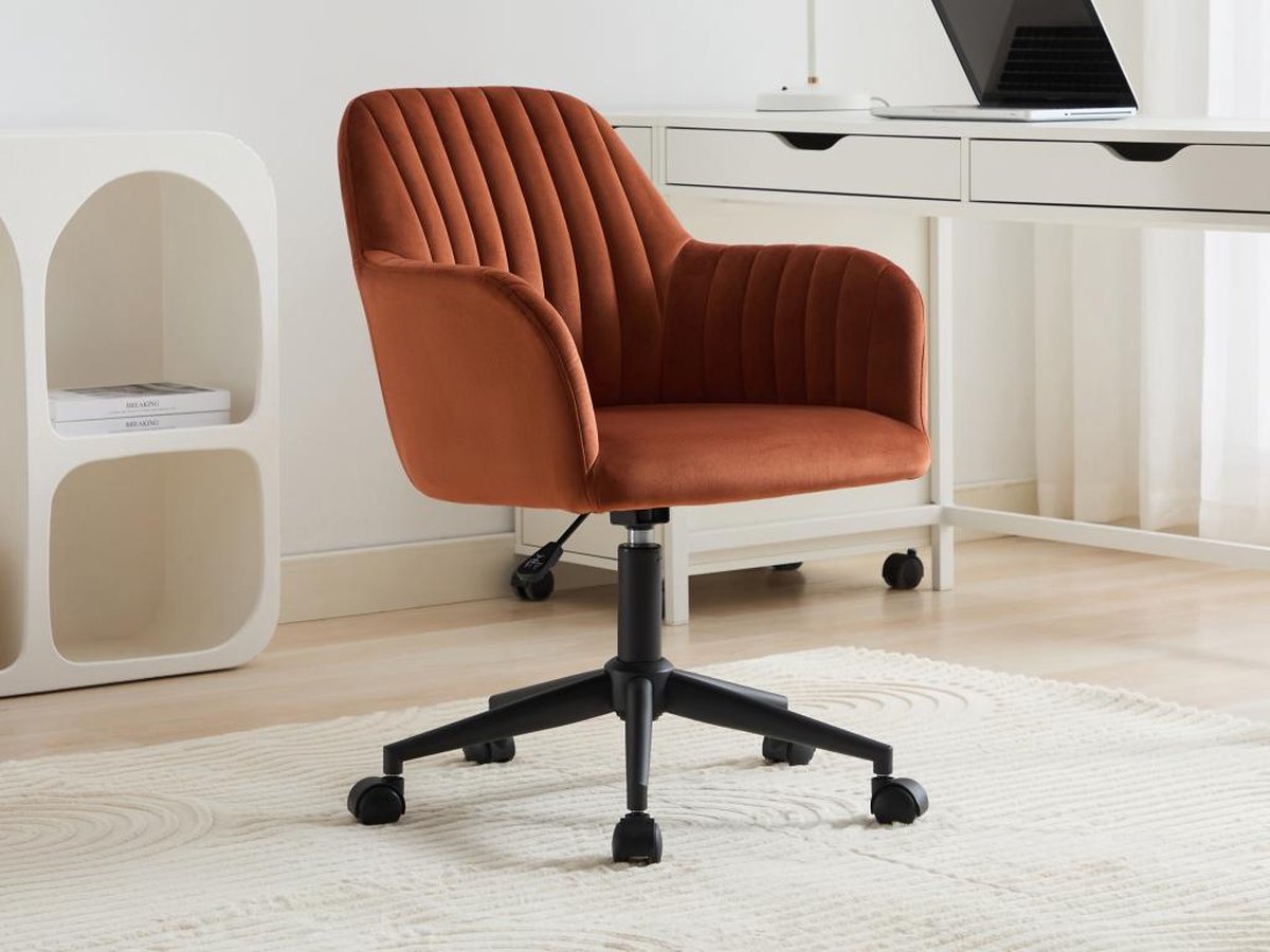 Vente-unique Bureaustoel - Fluweel - Terracotta en zwart - Verstelbare hoogte - ELEANA L 59 cm x H 89 cm x D 61.5 cm