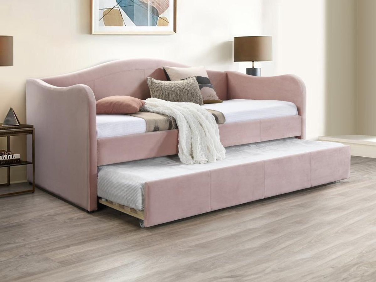 Vente-unique Bedbank met uitschuifbed 2 x 90 x 190 cm - Fluweel - Roze - MATHILDE L 203 cm x H 99 cm x D 101.5 cm