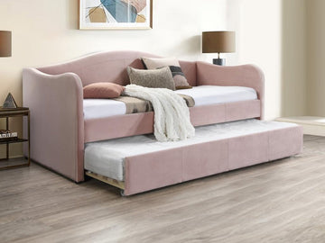 Vente-unique Bedbank met uitschuifbed 2 x 90 x 190 cm - Fluweel - Roze - MATHILDE L 203 cm x H 99 cm x D 101.5 cm