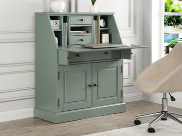Bureaukast CLEORE - Grenen en MDF - Amandelgroen L 93 cm x H 110.8 cm x D 40 cm