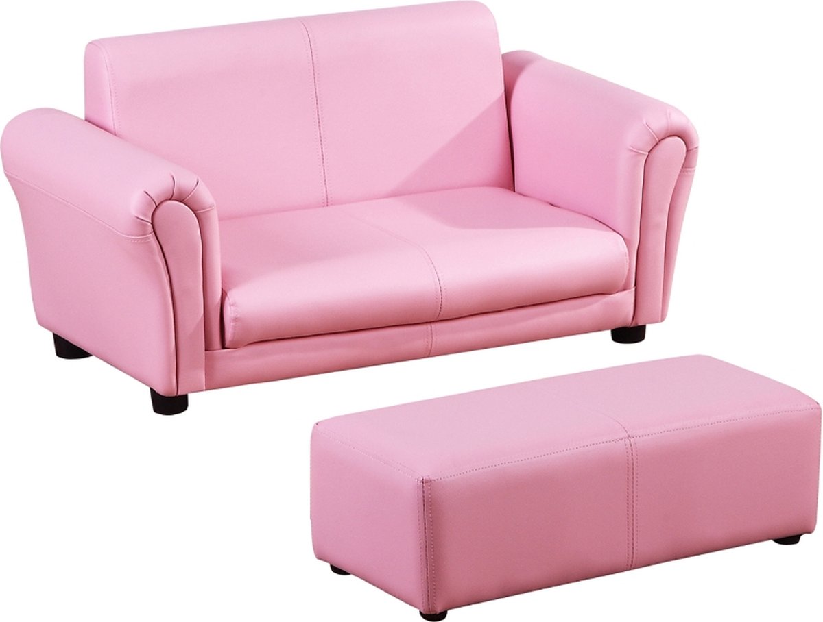 Kinderbank met Hocker - Kinderfauteuil - Kinderzetel - Kindermeubels - Zitbank - Roze - 83 x 42 x 41 cm