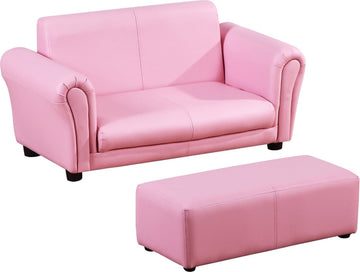 Kinderbank met Hocker - Kinderfauteuil - Kinderzetel - Kindermeubels - Zitbank - Roze - 83 x 42 x 41 cm