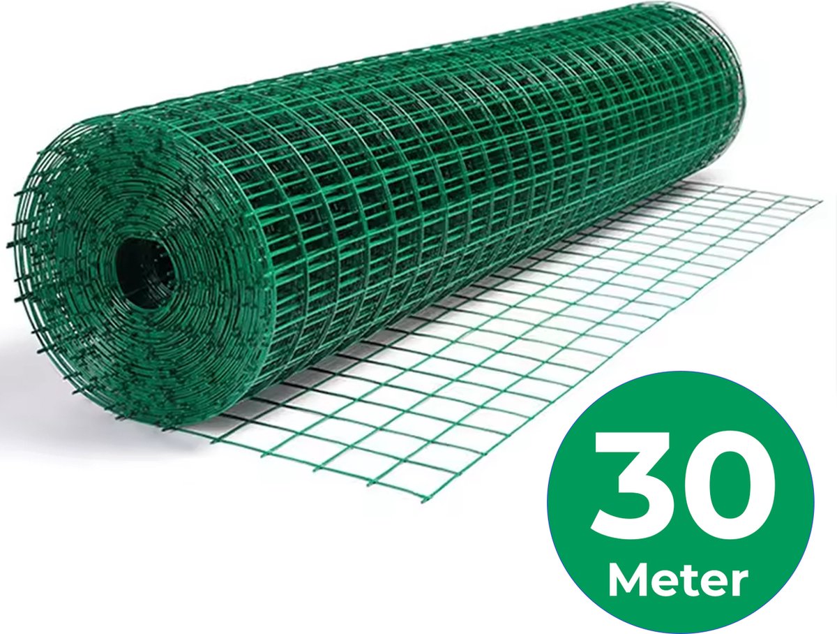 Tuingaas - Groen - 1 x 30 Meter - Maaswijdte 6 x 6 cm - Draaddikte 2,5 mm - Gaas - Omheining - Hek - Tuinaanleg