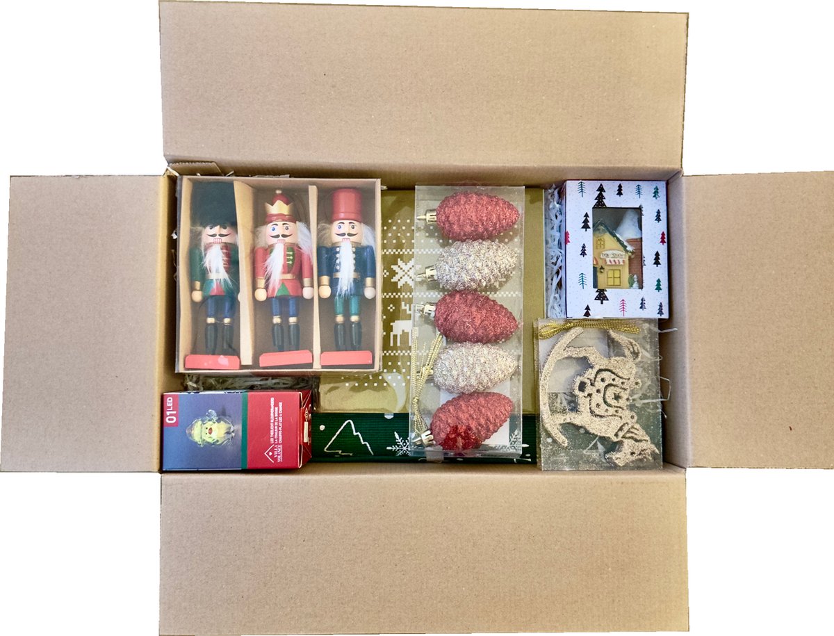 Complete Kerstdecoratie Cadeaupakket - LED Lichtjes - Kersthuis - Lichtballen - Tafelloper - Kerst - Cadeau - Kerst Box