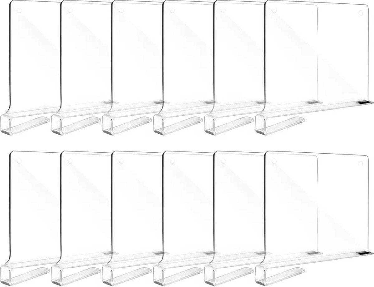 Plankverdeler - 12 Stuks - Transparant - Acryl - Kledingkast Organizer - Plank Organizer - Boekenstandaard - Plank Verdeler