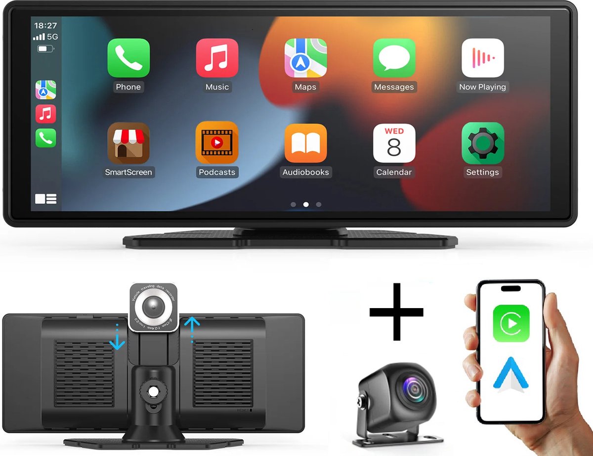 Carplay - Carplay Scherm - Autoradio - Carplay Apple & Android - Carplay Draadloos - Multimedia Speler - Touchscreen - Universeel - 10.26 Inch - Zwart