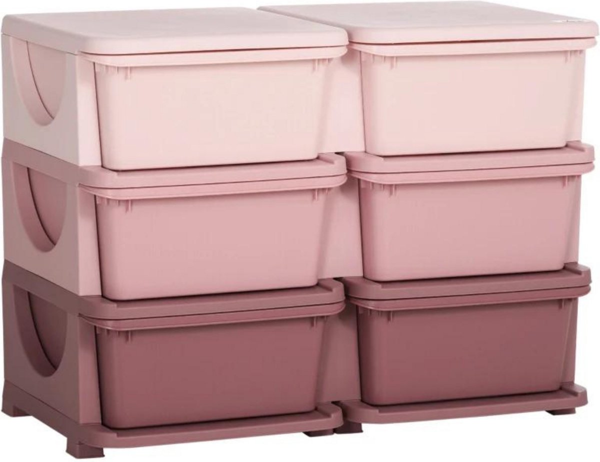 Opbergboxen - Ladekast met opbergdoos - Speelgoed organizer - Speelgoedkast - Roze - 75L x 37B x 56,5H cm