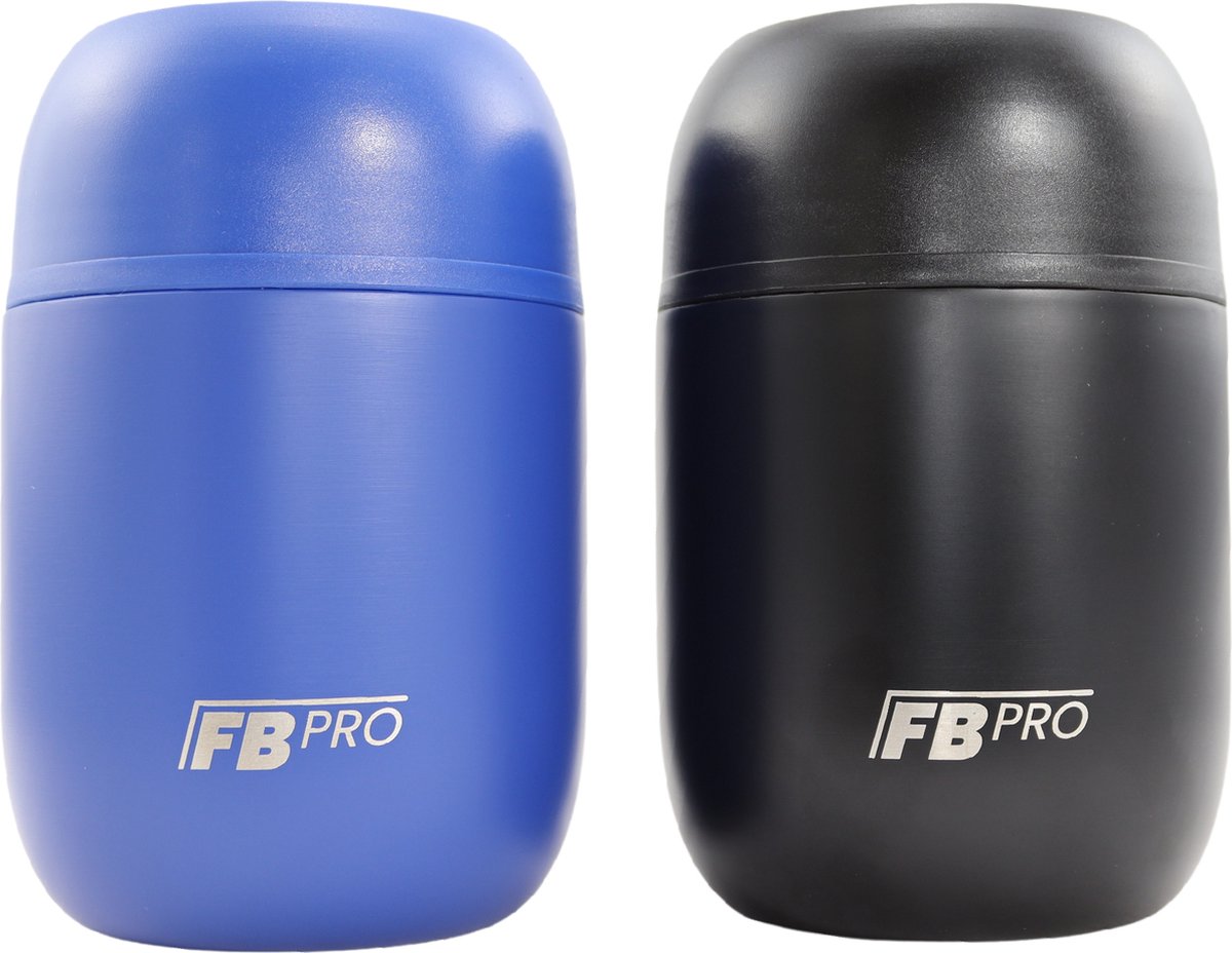 Thermos voedselcontainer met lepel - Thermoskan - Thermosbeker voor het meenemen van eten - Voedsel container voor soep, noodles, babyvoeding, havermout, ijs en meer! - Yoghurt beker to go - Blauw en Zwart - 420ml