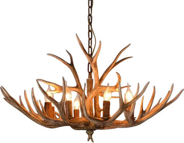 Roxana® Kroonluchter - Gewei - Hanglamp - LED - 6 Lichtbronnen - Lampen Inbegrepen - 220V - Keuken - Woonkamer - Hars - Slaapkamer - 66x45Cm