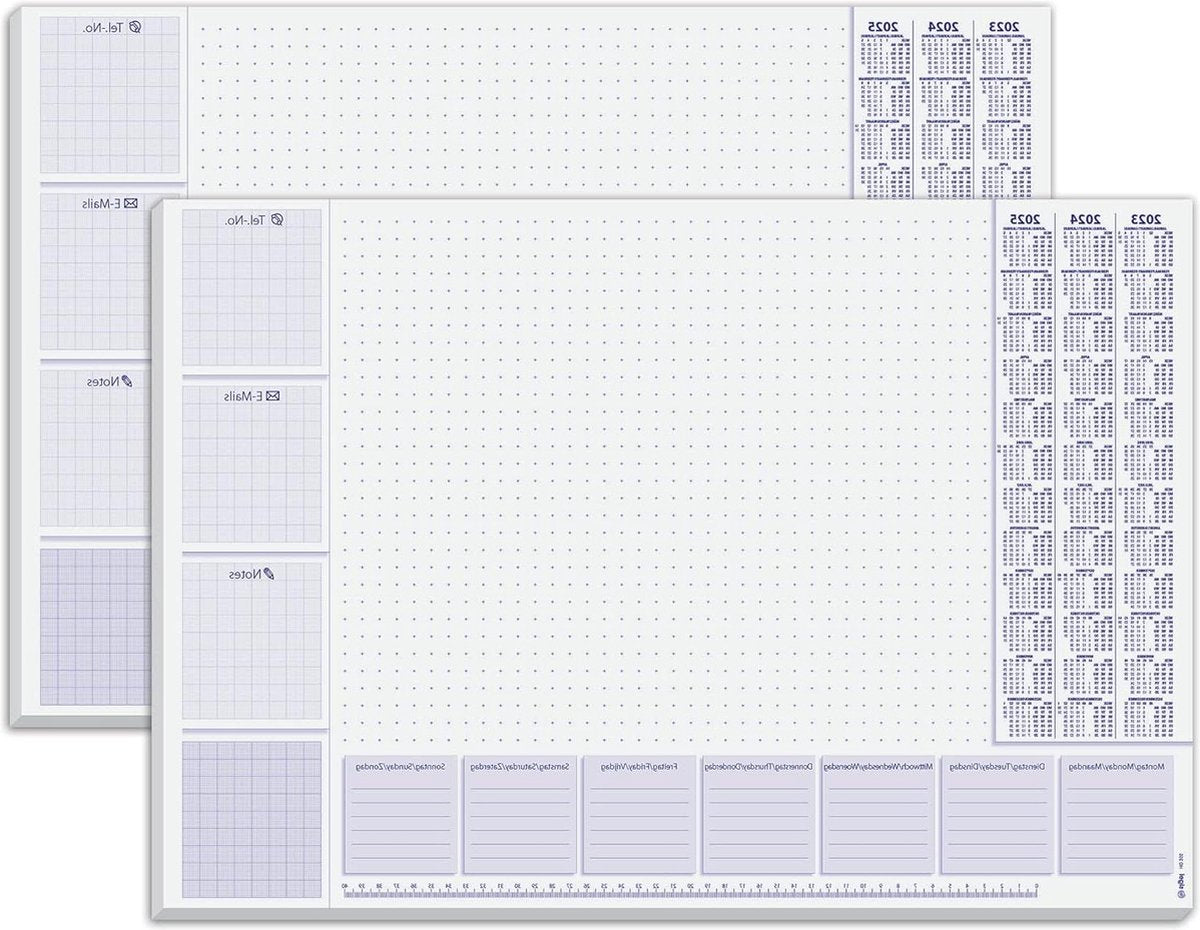 Papieren bureauonderlegger met 3-jarige kalender en weekplanner A2 (595 x 41 cm) 80 g/m² 30 vellen 2 stuks. deskpad