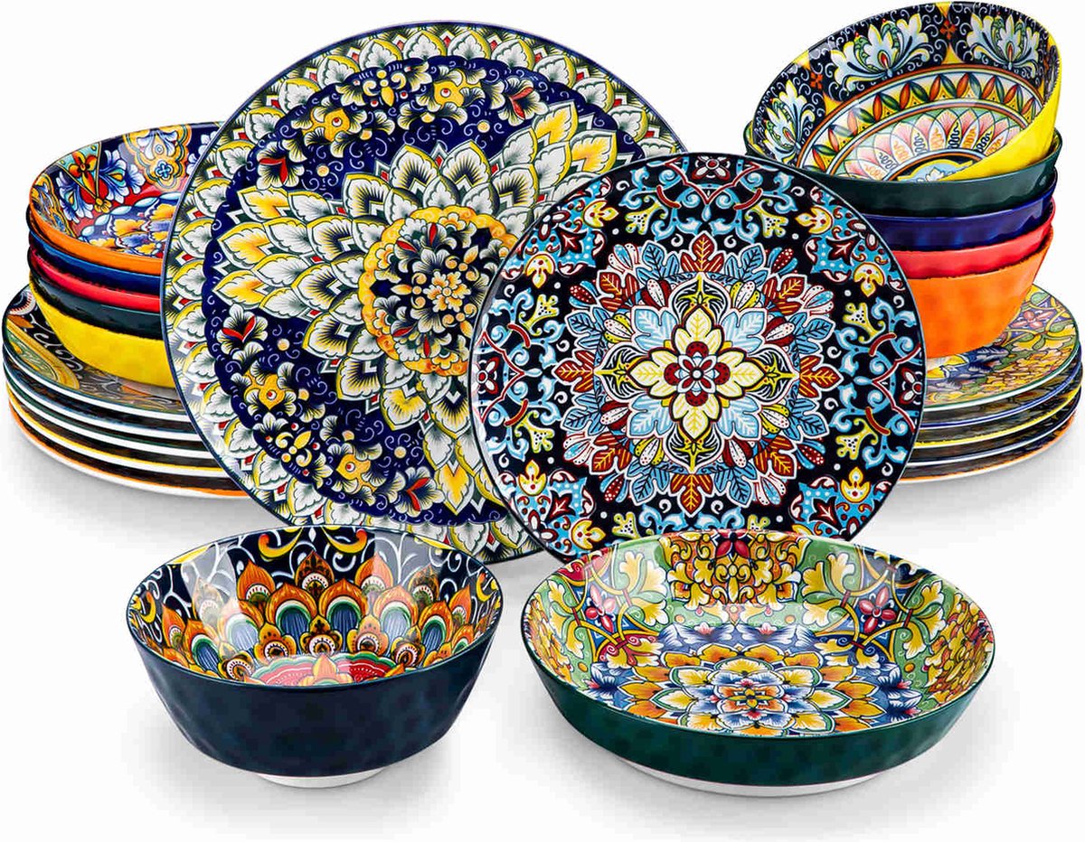 Serviesset - Serviessets - Serviesset 12 persoons - Boheems Patroon - Porselein - 48-Delig Servies - Dinerbord - Dessertbord - Kom - Soepkom