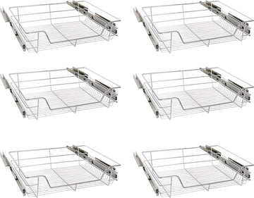Eleganca draadmand met zijgeleider - Keukenkast schuiflade – B 51.5 x H14 x D 44.5 cm – Uitschuifbaar keukenrek – Inbouwlade – Maximale belastbaarheid 20 kg – RVS – Zilver – 6 Stuks