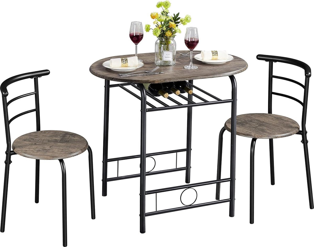 Eetkamergroep 3-delige eetset, keukentafelset, eettafel met 2 stoelen set, keuken, houten tafel, balkontafel, ruimtebesparend, bruin.