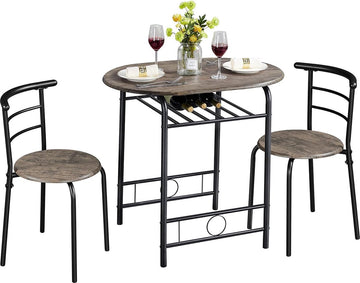 Eetkamergroep 3-delige eetset, keukentafelset, eettafel met 2 stoelen set, keuken, houten tafel, balkontafel, ruimtebesparend, bruin.