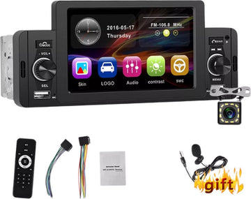 Autoradio - 1 DIN - Apple Carplay - Android Auto - Bluetooth - USB - Camera - 5"
