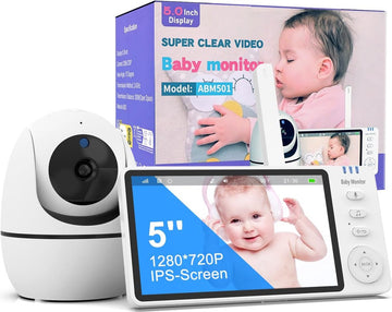 5 inch Babyfoon Camera 720p met Nachtnacht, VOX Communicatie, Tweeweg-Temperatuursensor en 8 Slaapliedjes - 3500mAh