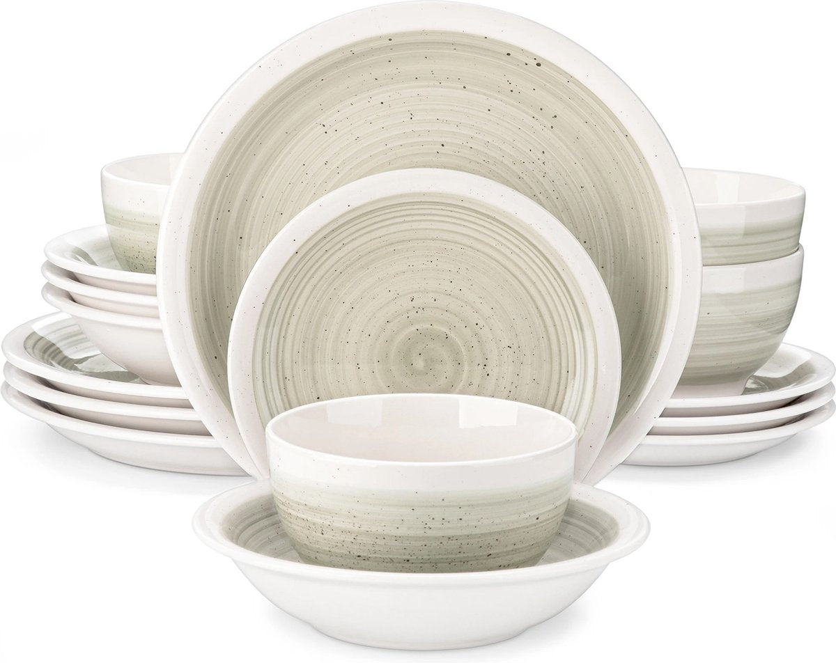Serviesset - Serviessets - Serviesset 8 persoons - Lichtgrijs Met Witte Rand - Porselein - 32-Delig Servies - Dinerbord - Dessertbord - Kom - Soepkom