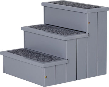 Hondentrap met tapijtbekleding - Met opbergruimte - Kattentrap - Trapje - Honden - Kat - Dieren - Hout - Grijs - 40,5 x 44,5 x 38 cm