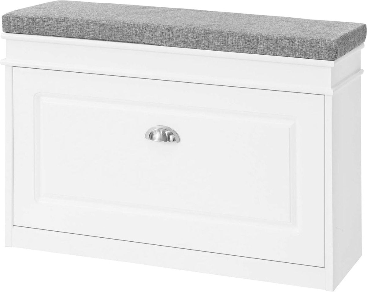 Schoenenbank met Zitkussen - Schoenenkast - Praktisch Opbergvak - 2 Niveaus - Gangmeubels - Wit - Prachtig Design - Stenberi