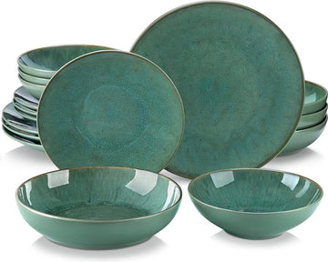 Serviesset - Serviessets - Serviesset 8 persoons - Oceaanblauw Met Bruine Rand - Porselein - 32-Delig Servies - Dinerbord - Dessertbord - Kom - Soepkom
