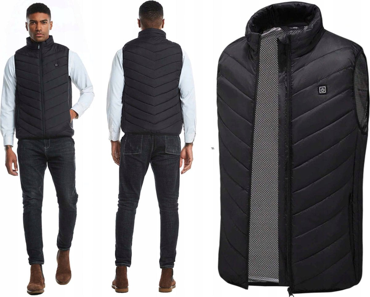MOZY - Elektrische Bodywarmer - Zwart - Maat L - tot 45 °C - Wasmachine Bestendig - 3 Niveaus - Zonder Powerbank - Verwarmde Bodywarmer - Unisex - Dames en Heren - Verwarmd Vest - Thermo Vest