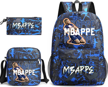 Verkoop Nederland® - Fashion - Rugzak - Mbappe - Meisjes - Jongens - Kinderen Schooltas - Zwart/Blauw - Tiener - 20-35 Liter - Met Gratis Shouder Tas + Pen Zak)