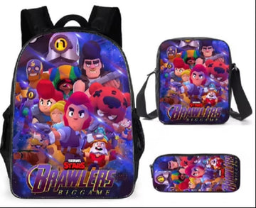 Brawl Stars - Brawl Stars rugzak - Rugtas - TEKST - Brawl Stars karakters - 3 delig - Etui - Lunchtas - Sporttas - Schooltas - Ergonomisch - 3D - Handtas - Sporttas - Gymtas - Lunchtas - Kindertas - Waterproof