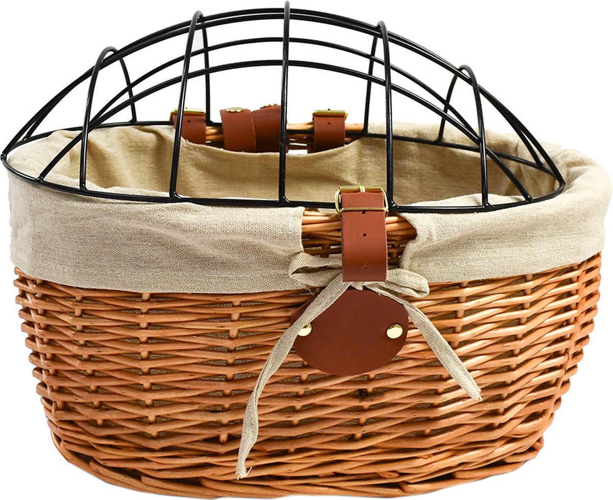 Rieten fietsmand vooraan (40*28*31 cm) voor klein hond of kat