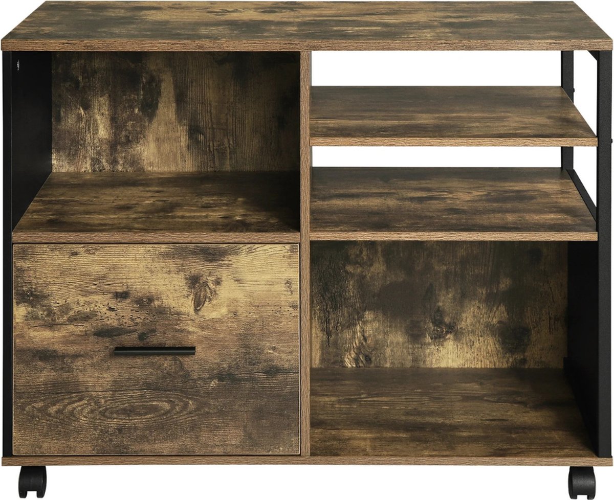 Platenspeler Meubel – Ip Kast – Platenkast - vinyl - Platen - Printtafel - Opbergsysteem - 80x65x40 Cm - Hout - Vintage Bruin