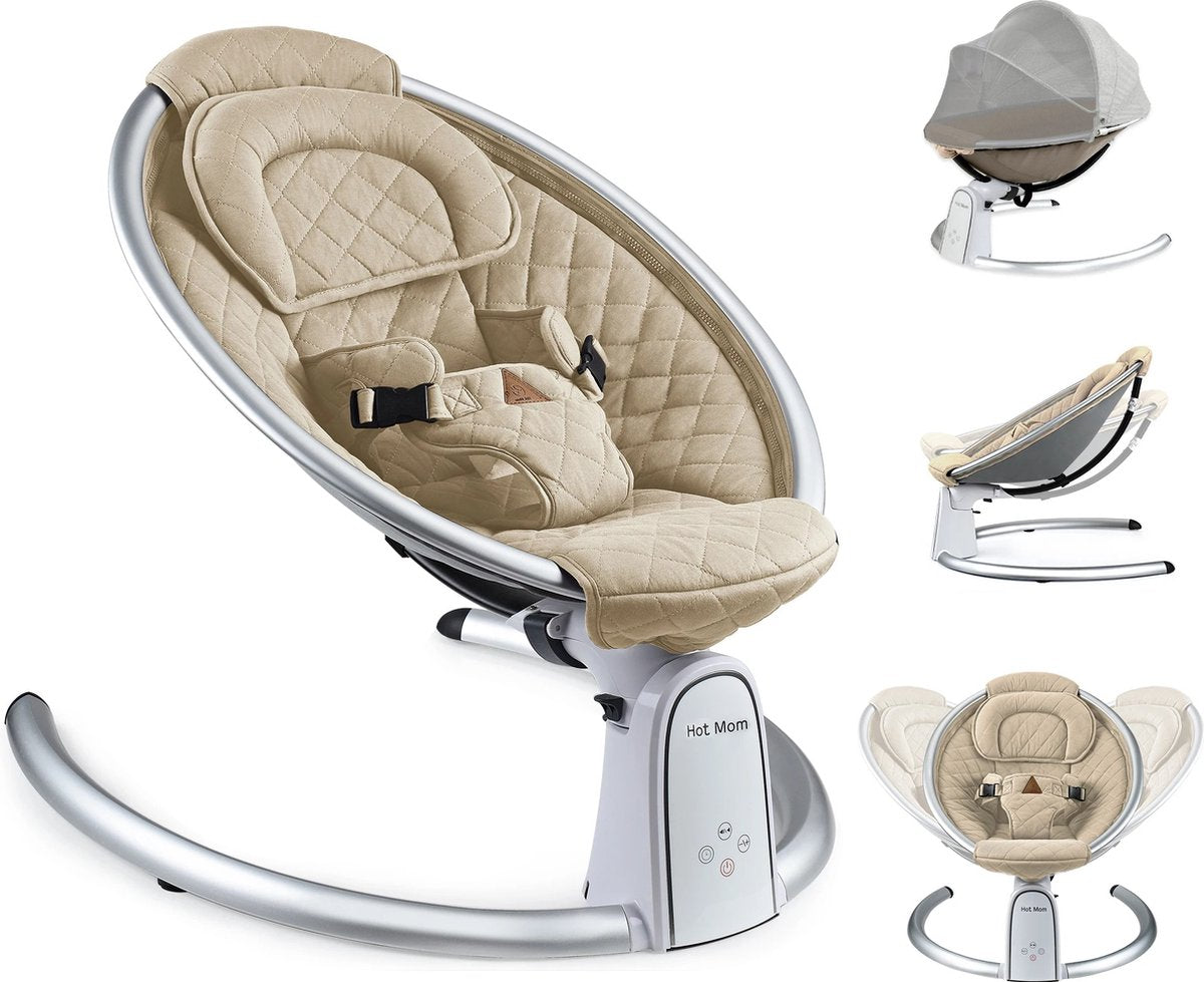 Verkoop Nederland® - Automatische Schommelstoel voor Baby’s - Elektrische Baby Wieg - Afstand bestuurbare Wipstoel - Vijf standen - Speel muziek af met Bluetooth - timer - Stijlvol - 0-1 jaar