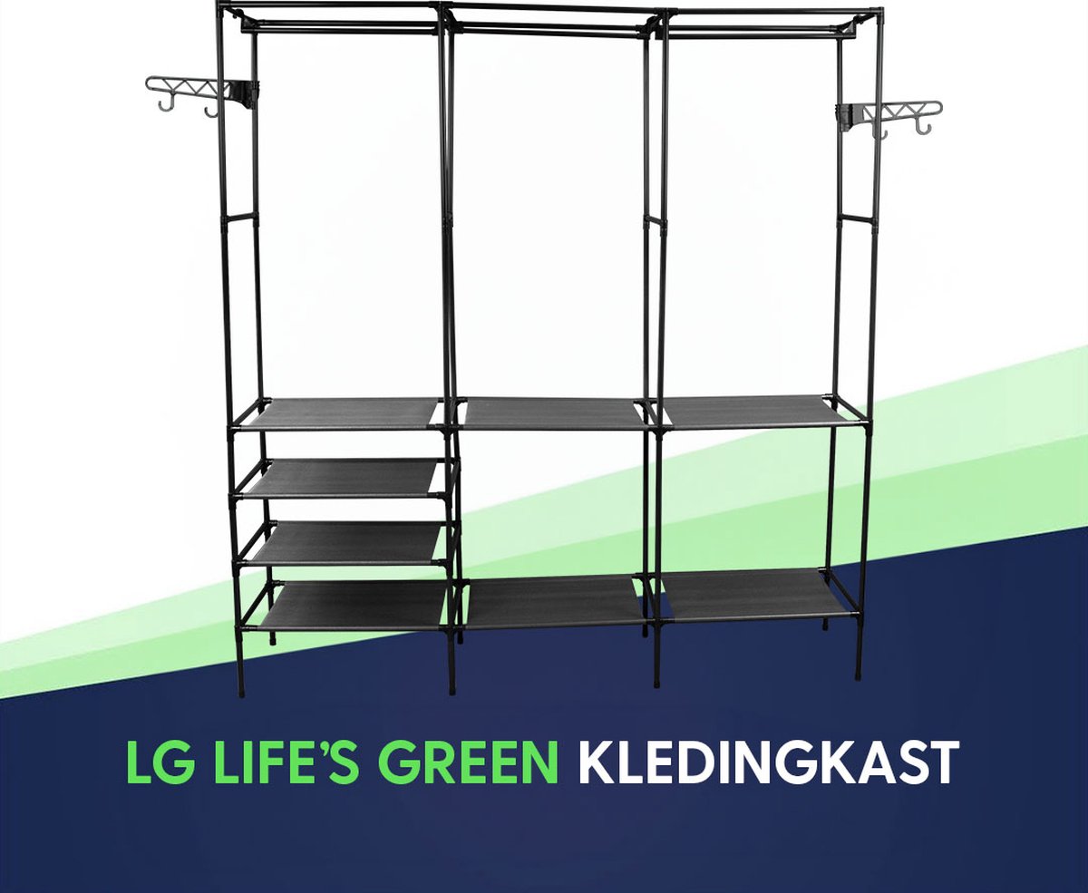 LG Life's Green Opvouwbare Kleerkast – 160x36x170CM – Kledingrek met 8 Legplanken en Ophangstang – Met 4 ophanghaken – Stoffen Kledingkast – Wit