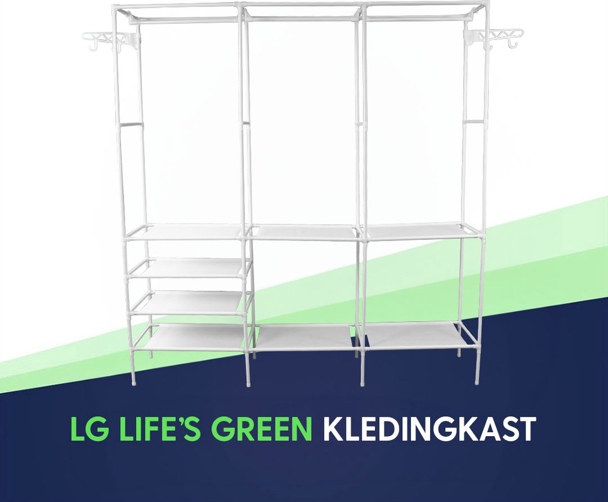 LG Life's Green Opvouwbare Kleerkast – 160x36x170CM – Kledingrek met 8 Legplanken en Ophangstang – Met 4 ophanghaken – Stoffen Kledingkast – Zwart