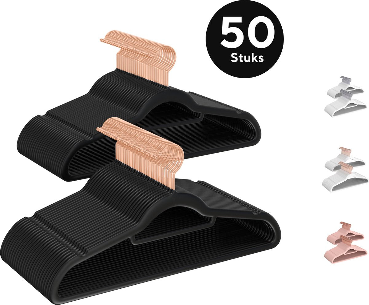 Life's Green® Velvet Hanger - Fluwelen Kleerhangers - 50 Stuks - Kledinghangers - Anti-slip - Velvet - Zwart Rosé