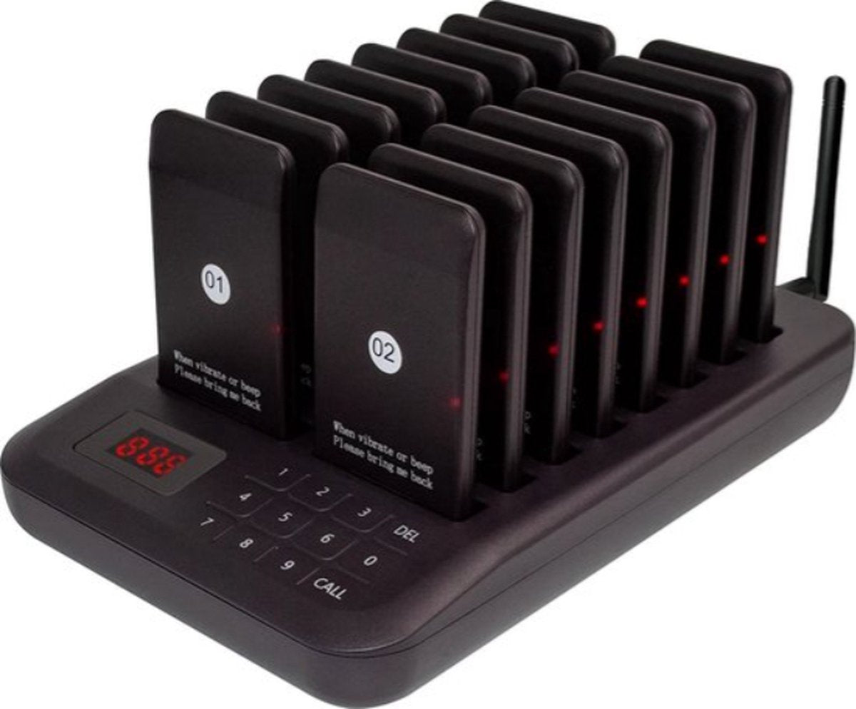 Oproepsysteem horeca - 16 STUKS - 800m - Oproep pieper - Restaurant Pager - Draadloze Oproep Buzzer