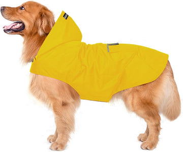 Hondenregenjas met capuchon, kraaggat en veilige reflecterende strepen, ultralicht, ademend, 100% waterdichte regenjas voor middelgrote tot grote honden, geel, 4XL
