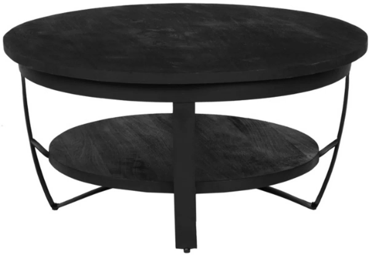 Salontafel Sandy zwart 70 cm - industrieel - duurzaam - massief - hout van Mangohout - Bijzettafel - Ronde Tafel - Eettafel