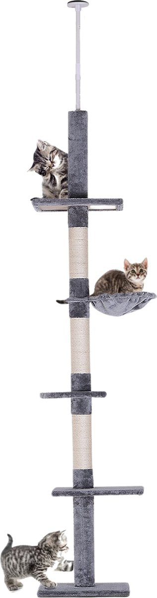Krabpaal - In hoogte verstelbaar - Kattenkrabpaal - Krabpaal voor katten - Kattenspeeltjes - Katten - Grijs - 40x30x (230–260) cm