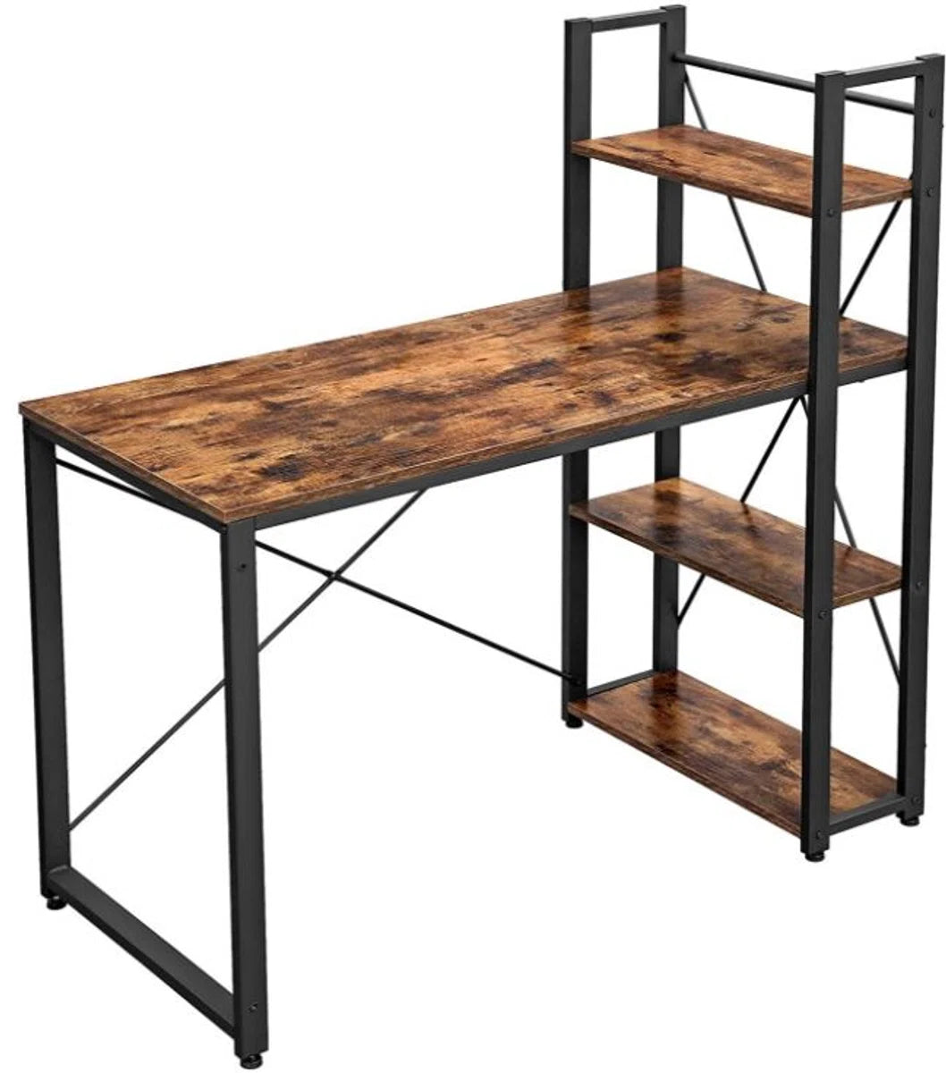 Mazazu - Bureau - Computertafel met planken - Thuiskantoor - Industrieel - Vintage - Bruin/zwart - 60x120x76/120