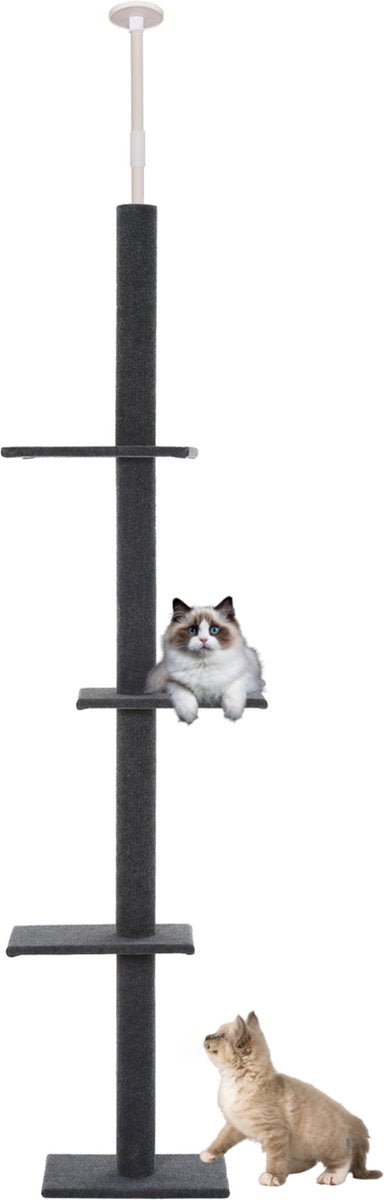 Krabpaal in hoogte verstelbaar - Kattenkrabpaal - Krabpaal voor katten - Kattenspeeltjes - Katten - Grijs - 43L x 27B x 228-260H cm