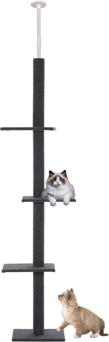 Krabpaal in hoogte verstelbaar - Kattenkrabpaal - Krabpaal voor katten - Kattenspeeltjes - Katten - Grijs - 43L x 27B x 228-260H cm